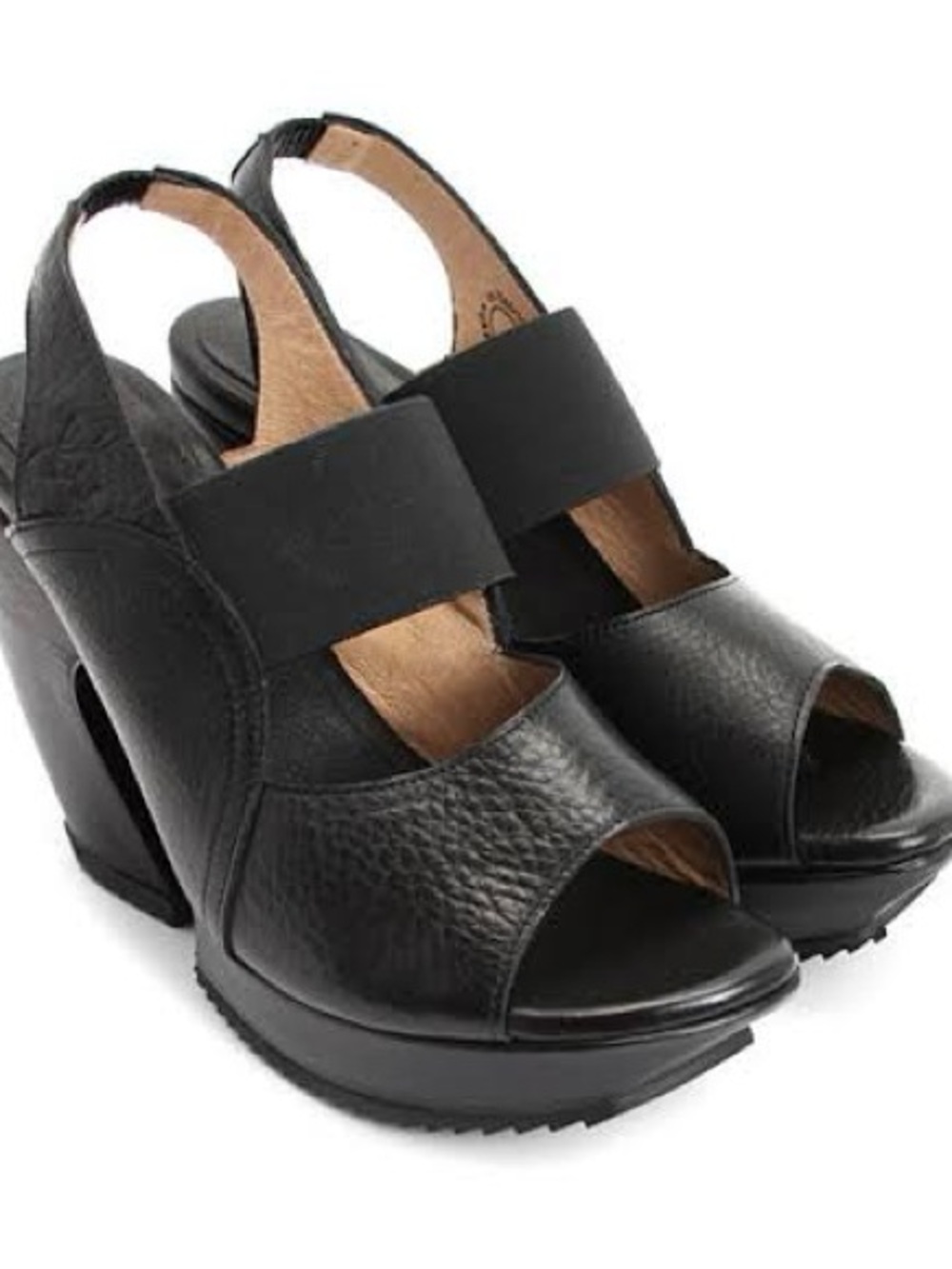 John Fluevog Prepare Spur- Black Leather Open-toe, sling back platform sandal - Picture 2 of 8